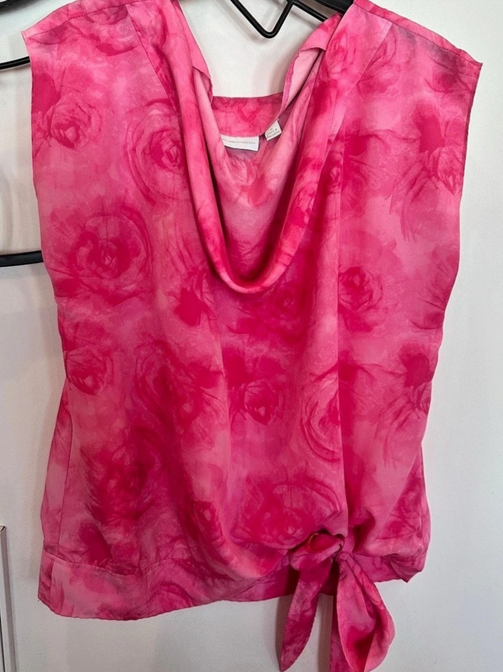 New York & Company Floral Tie-Hem Blouse in Pink Size XL Like New